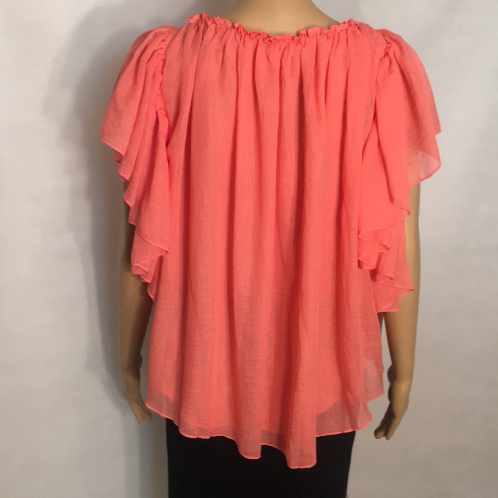 NWT loveriche Coral Flutter Sleeve Top Tie Front - Picture 4 of 16